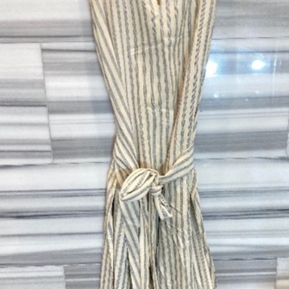 Doen Striped Wrap Cream and blue Midi Dress - Picture 4 of 12